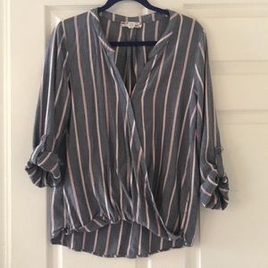 Navy and Red Stripe Quarter-Sleeve Blouse
